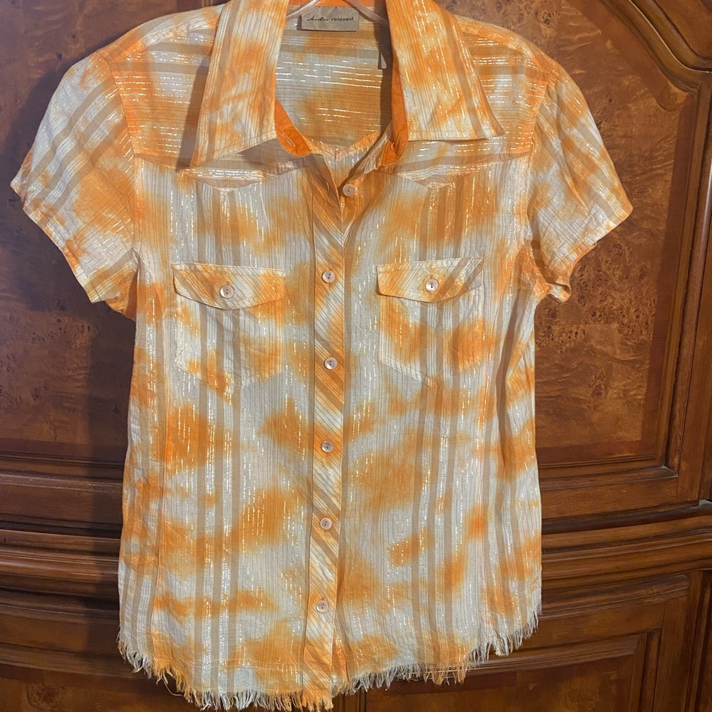 Orange and White Button-Up Shirt